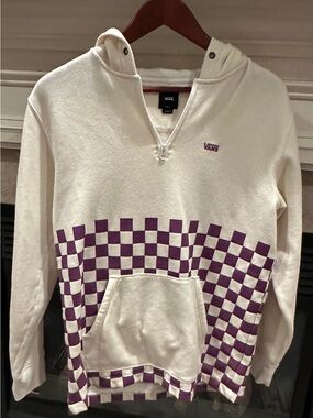Vans Cream Half-Zip Pullover with Purple Checkerboard